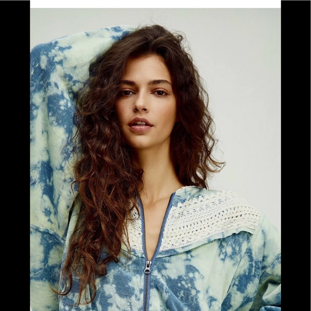 Free People Tie Dye Jacket True Blue Crochet XS